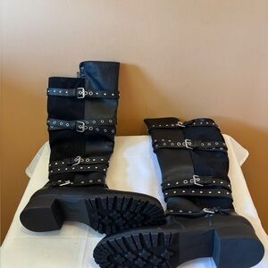 Black Studded Knee-High Boots Size 10